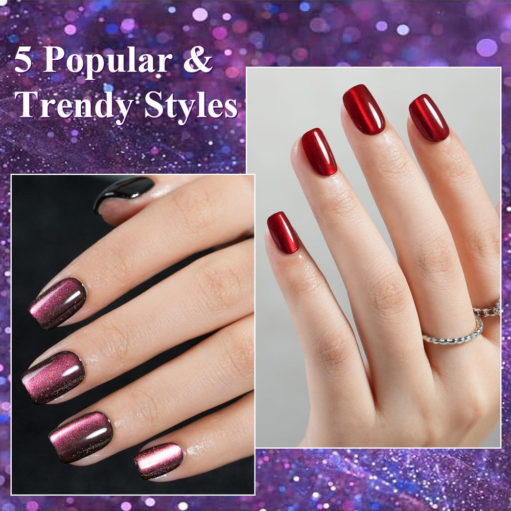Uñas acrilicas Jofay Fashion brillo y ojos de gato para look destacado