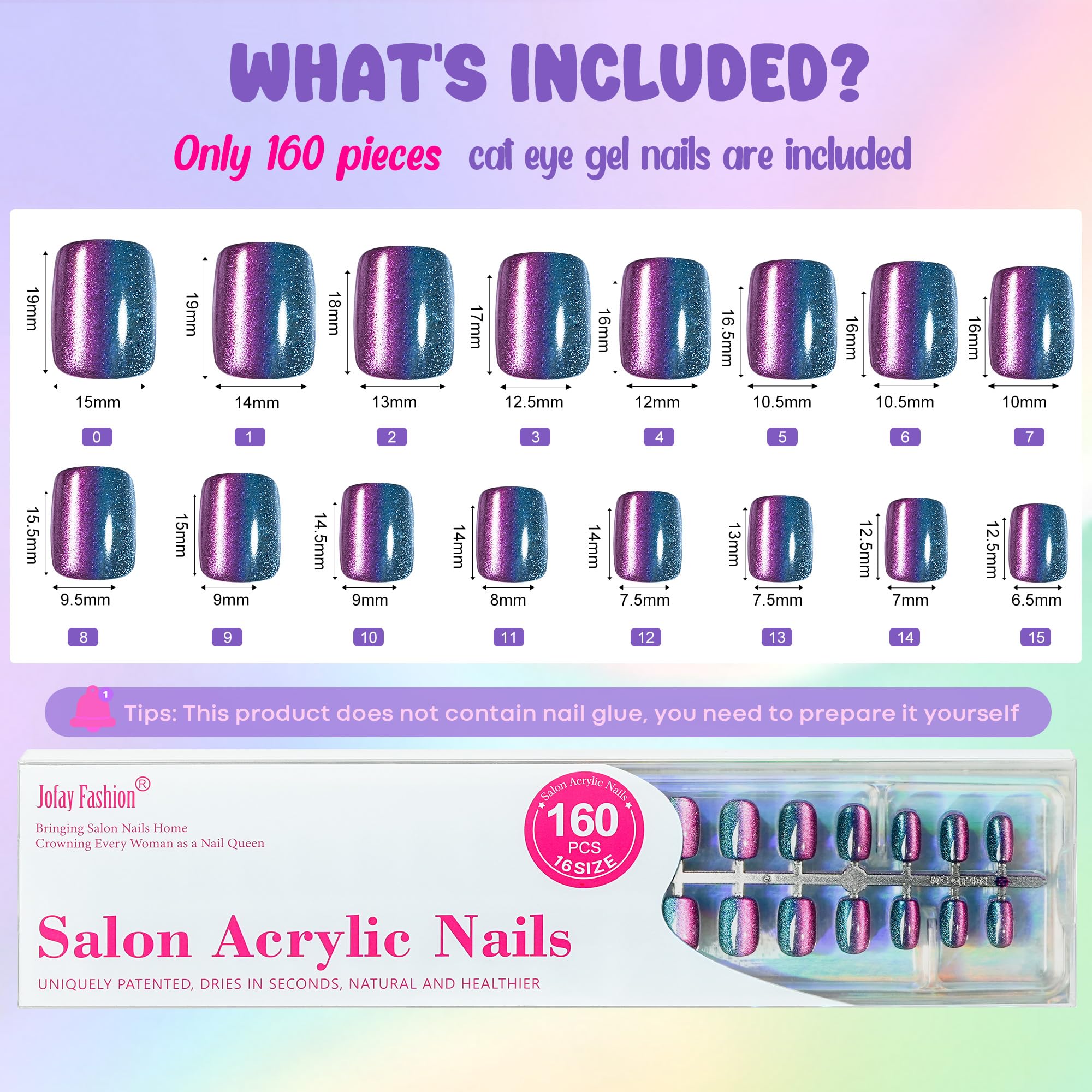 Jofay Fashion, uñas adhesivas con gel y borde de cutícula perfecto para uso diario.