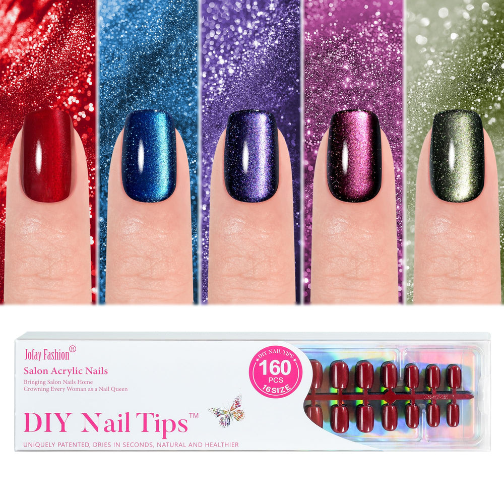 Uñas postizas Jofay Fashion ojos de gato corto con brillo para noches