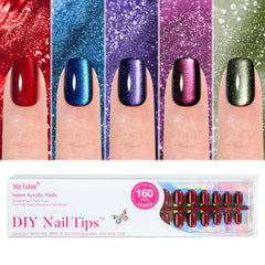 Uñas postizas Jofay Fashion ojos de gato corto con brillo para noches
