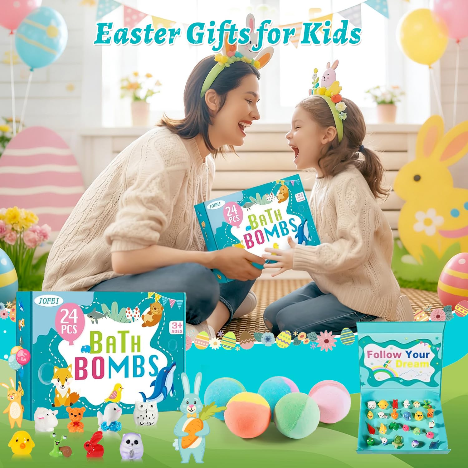 JOFEI bath bombs measure around 1.9 inches, sized for little hands