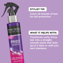 Aplicación con aerosol de John Frieda para alisar y durar tres días.