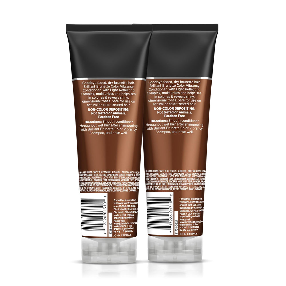John Frieda Brillante Castaño: brillo vibrante en detalle para un look saludable.