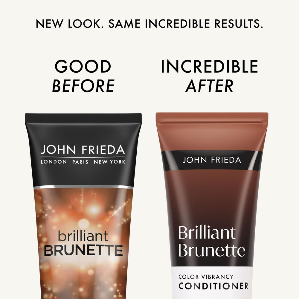 John Frieda Brillante Castaño Acondicionador, cabello con reflejos brillantes iluminados.