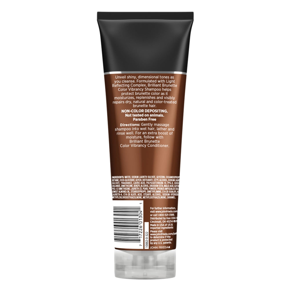 Brunette color-protect packaging for John Frieda Brilliant Brunette products.