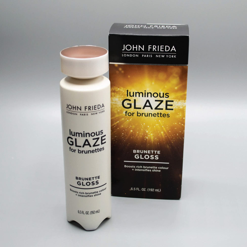 John Frieda Brilliant Brunette Luminous Glaze provides salon-like shine in everyday styling.