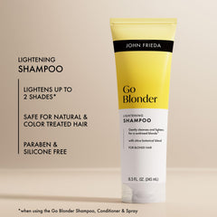 John Frieda Champú Aclarador para Rubias, aplicación suave en cabello rubio uniforme.