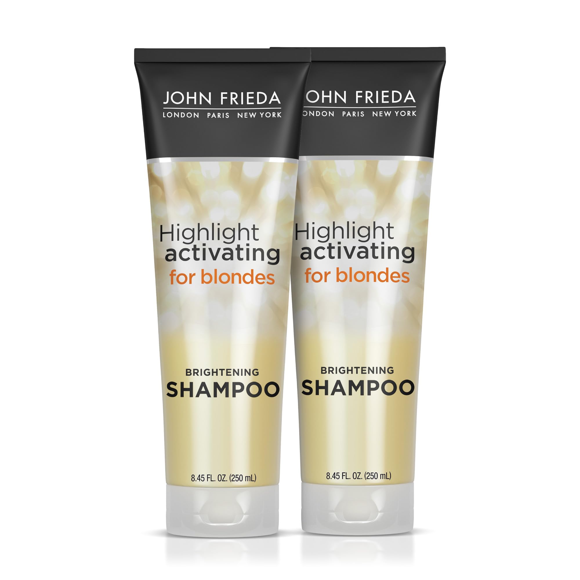 John Frieda Champú iluminador para rubios, botella vertida, brillo inmediato.