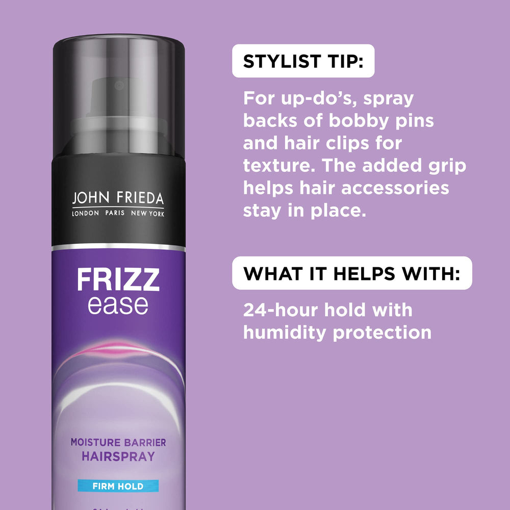 John Frieda Frizz Ease fijación firme para estilos que duran todo el día.