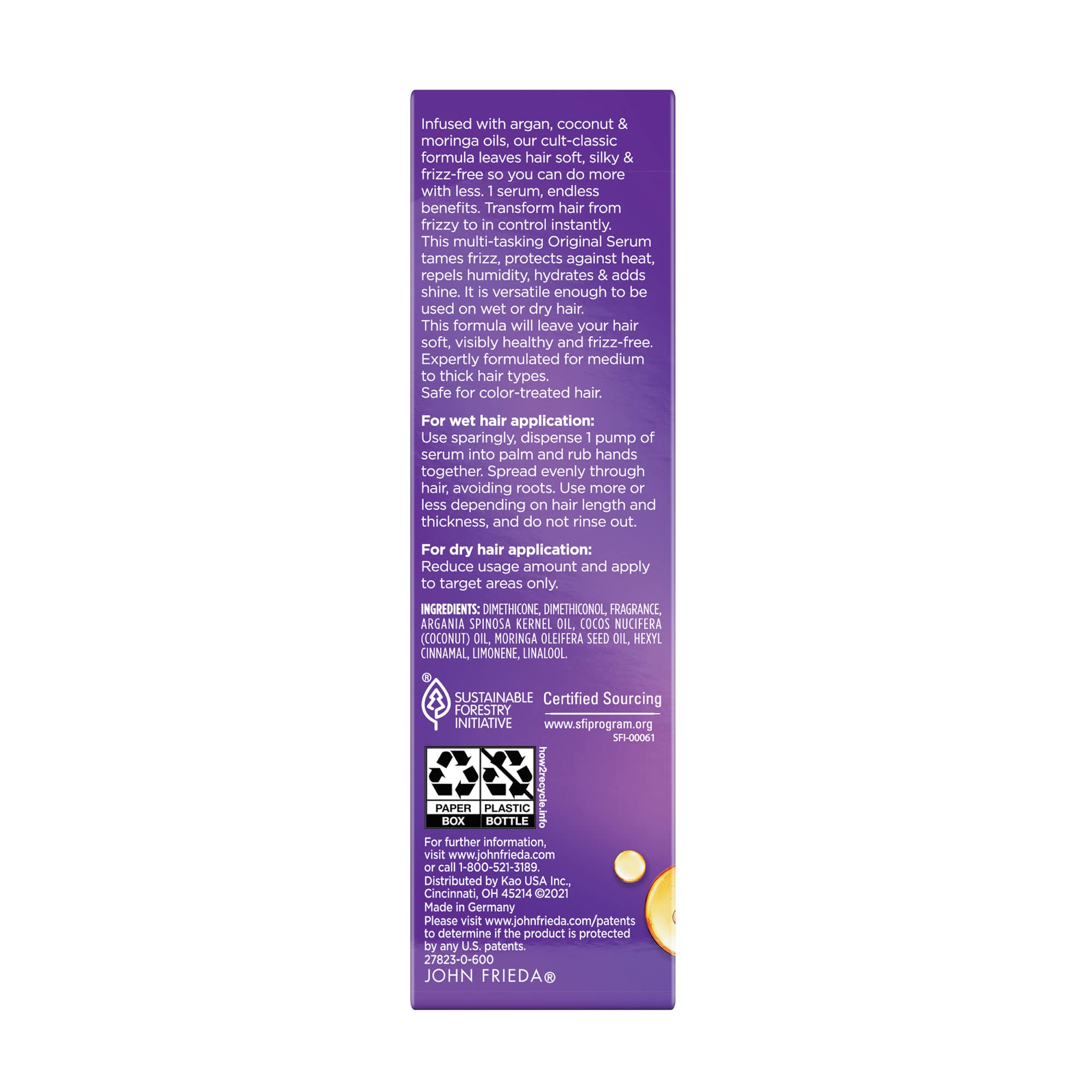 Smooth, glossy strands after using Frizz Ease Original serum.