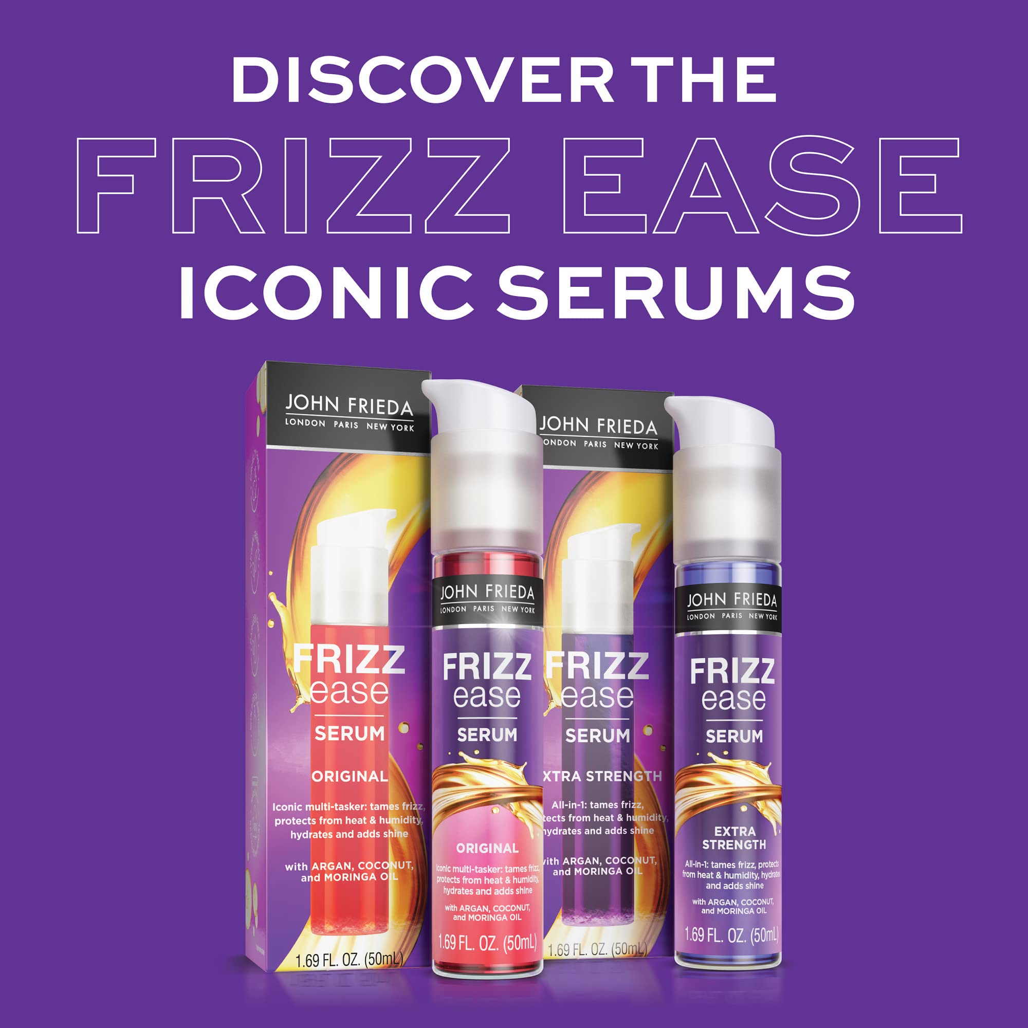 Humid weather demonstration showing frizz control with Frizz Ease Original.
