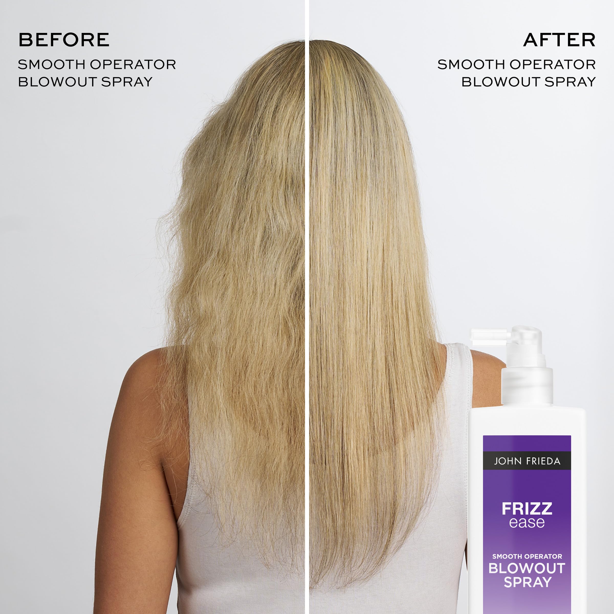 John Frieda Frizzease Smooth Operator protección térmica hasta 450 grados para peinado seguro.