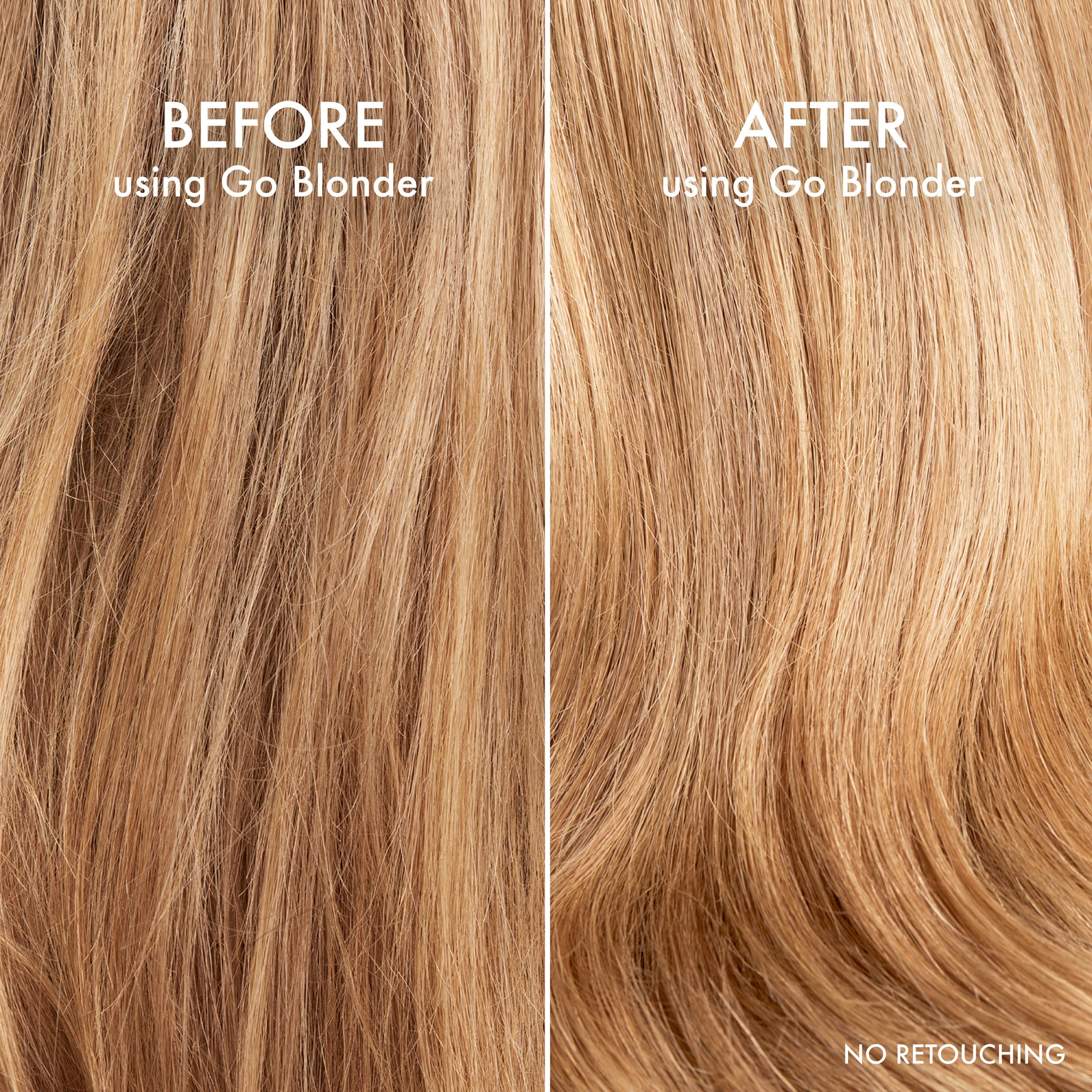 John Frieda Go Blonder conditioner label close-up notes non-color depositing, gentle care