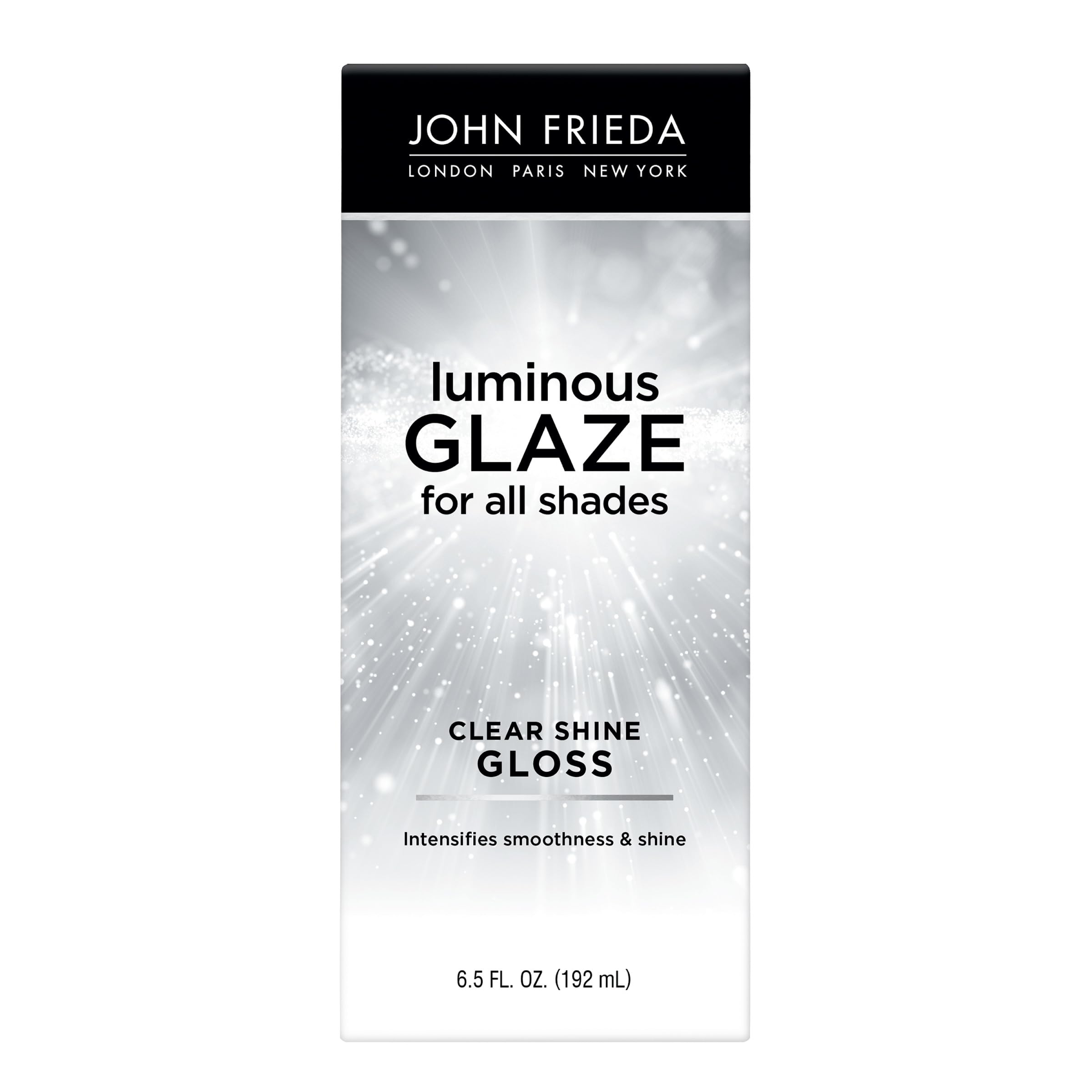 John Frieda Luminous Glaze bottle demonstrating color-safe shine.