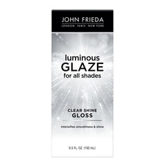 John Frieda Luminous Glaze bottle demonstrating color-safe shine.
