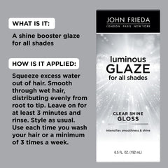 John Frieda Luminous Glaze shine close-up illustrating a lasting gloss.