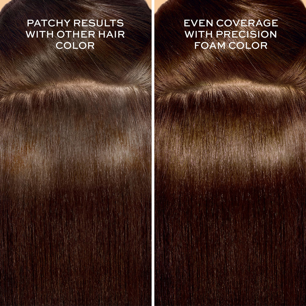 John Frieda Precision Foam Color 4N foam application demonstrates smooth, drip-free coloring