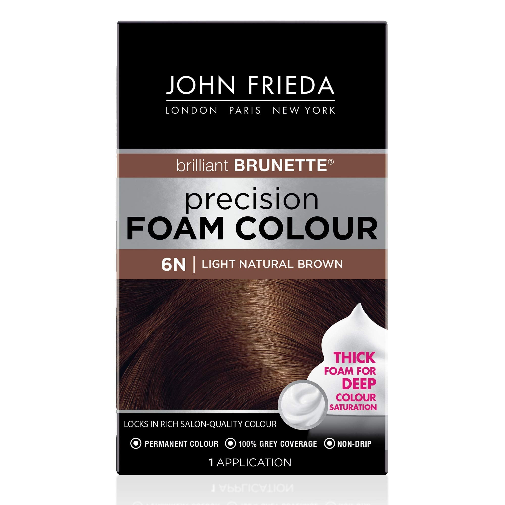 John Frieda Precision Foam Color 6N box for at-home coloring.