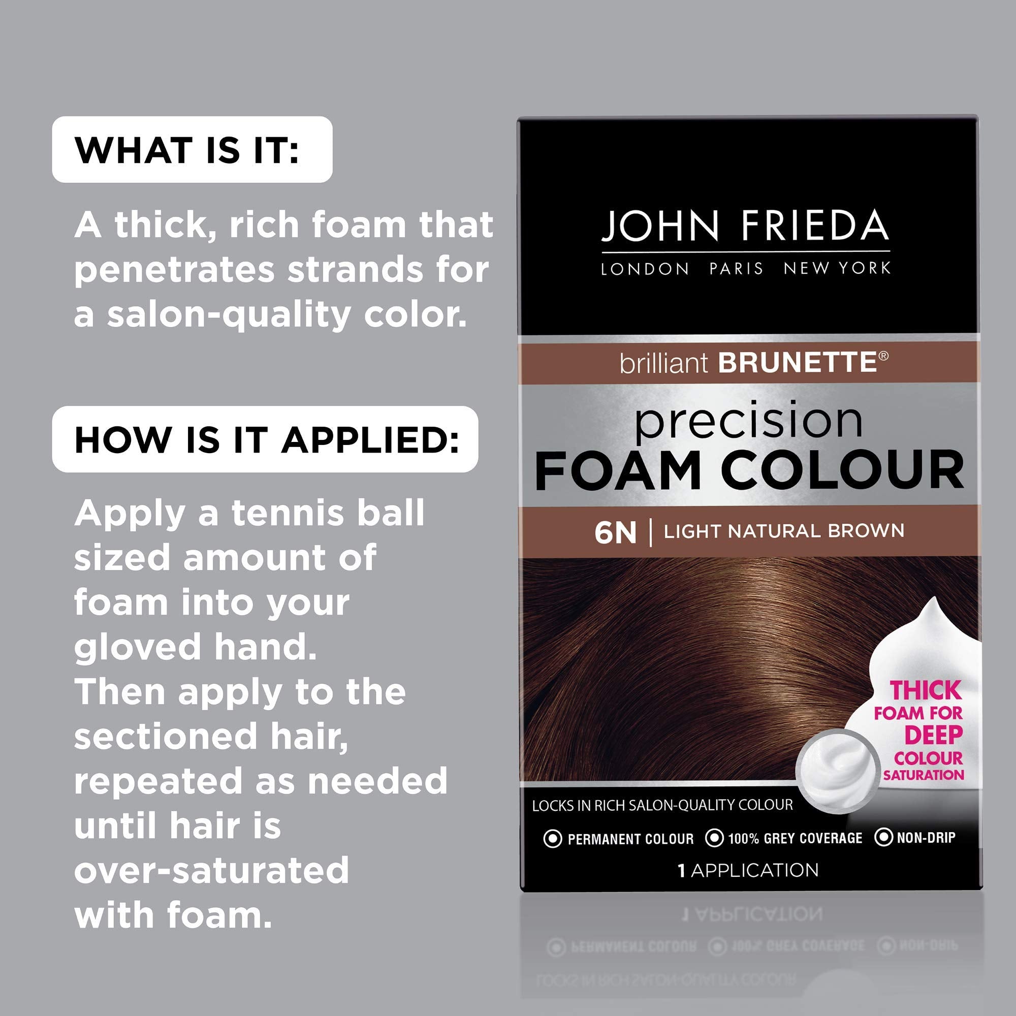 John Frieda Precision Foam Color foam texture ready for mess-free application.