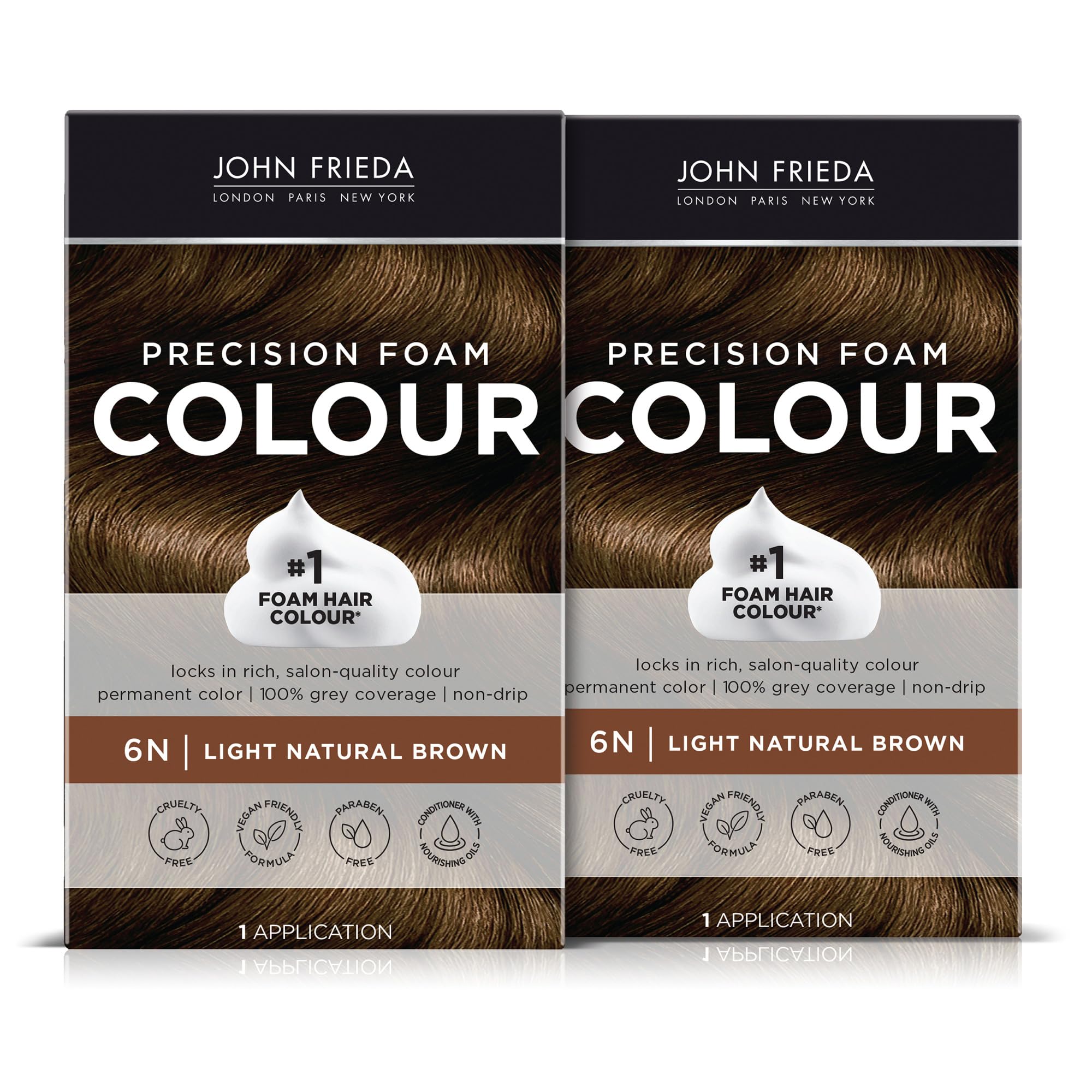 John Frieda Precision Foam Color bottle for mess-free application and even coverage.