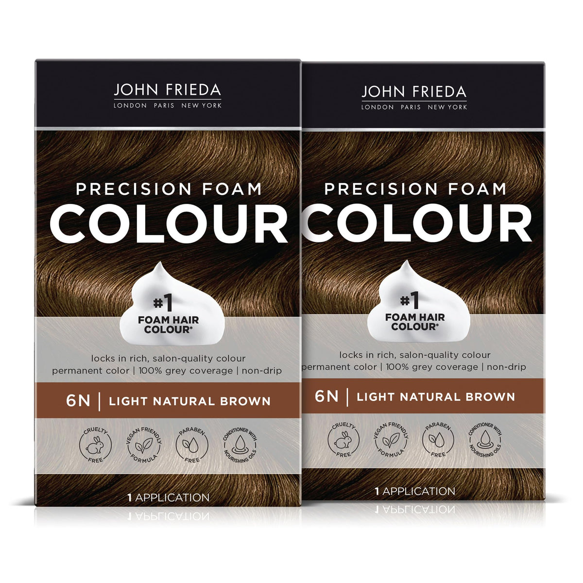John Frieda Precision Foam Color bottle for mess-free application and even coverage.