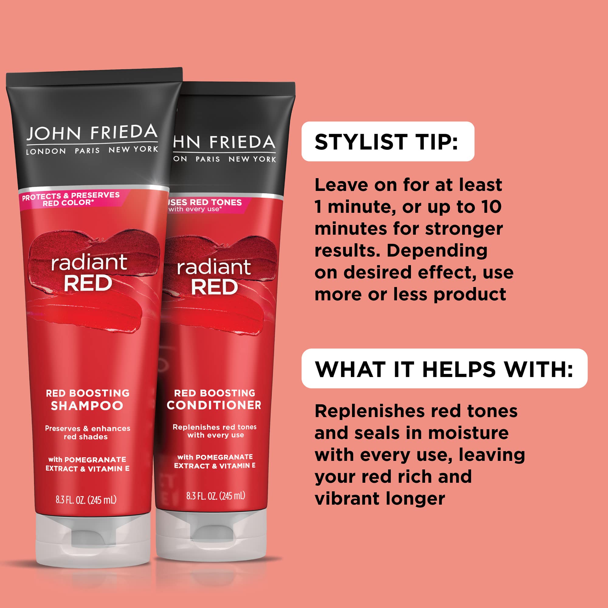 Espuma cremosa de John Frieda Radiant Red cubriendo el cabello.
