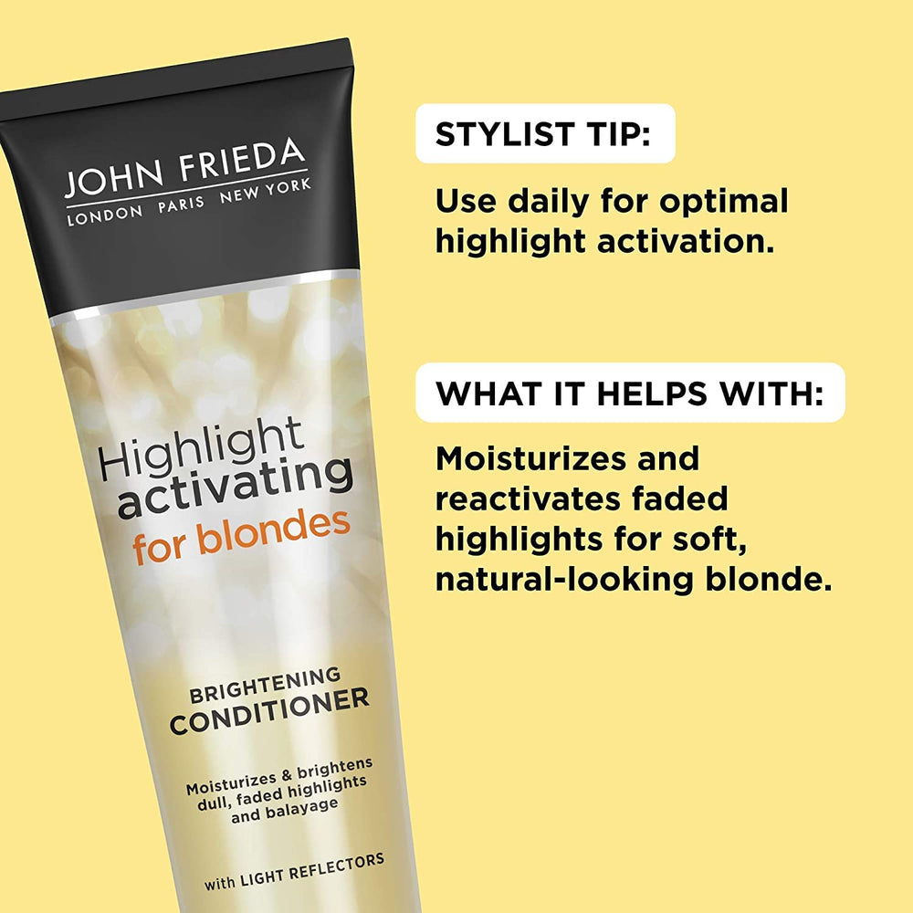 John Frieda Sheer Blonde brillo resplandeciente en mechones rubios.