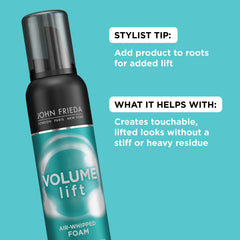 Aplicación de mousse Volume Lift para lograr cuerpo extra sin peso.
