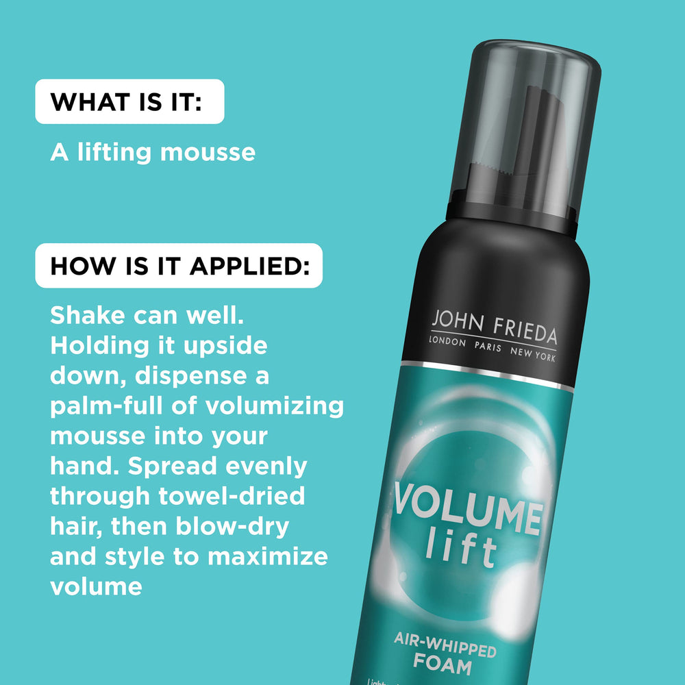 John Frieda Volume Lift muestra cabello con volumen instantáneo y movimiento.