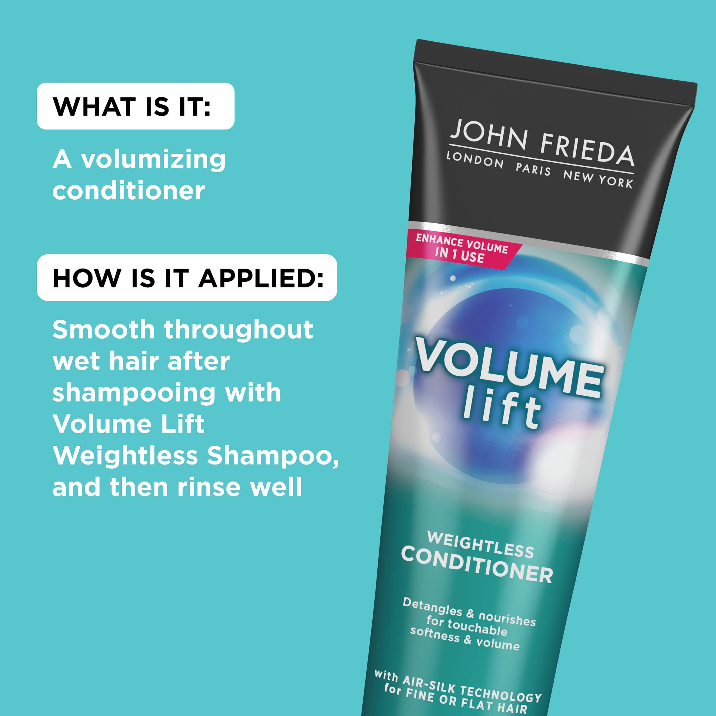 John Frieda Volume Lift conditioner demonstrates soft movement and bounce for hair