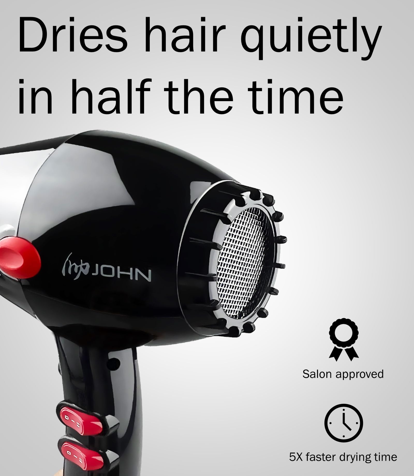 JOHN dryer with two concentrator nozzles for fast drying and precise styling