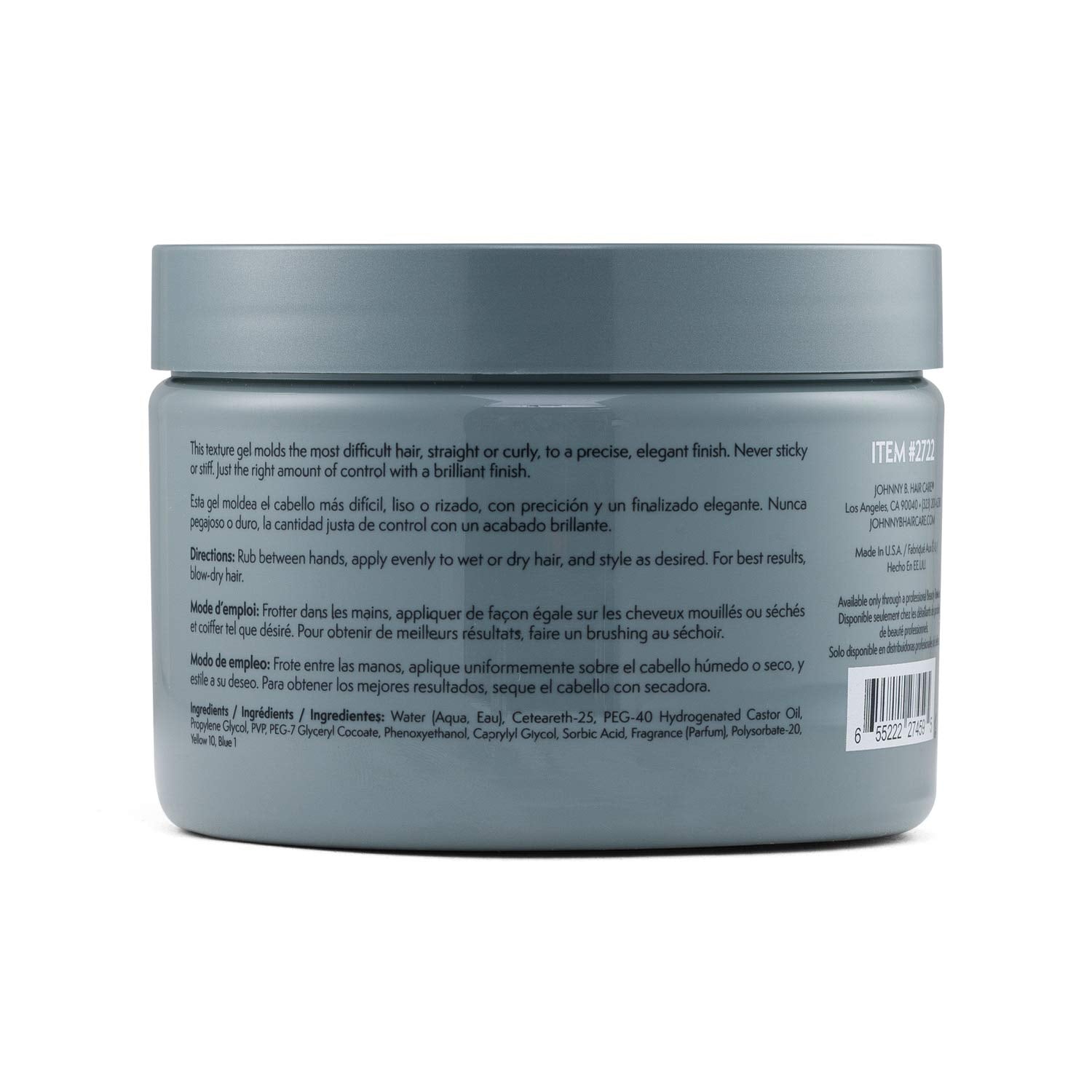 Johnny B. Dope Texture Gel bottle cap close-up highlights grip during styling.