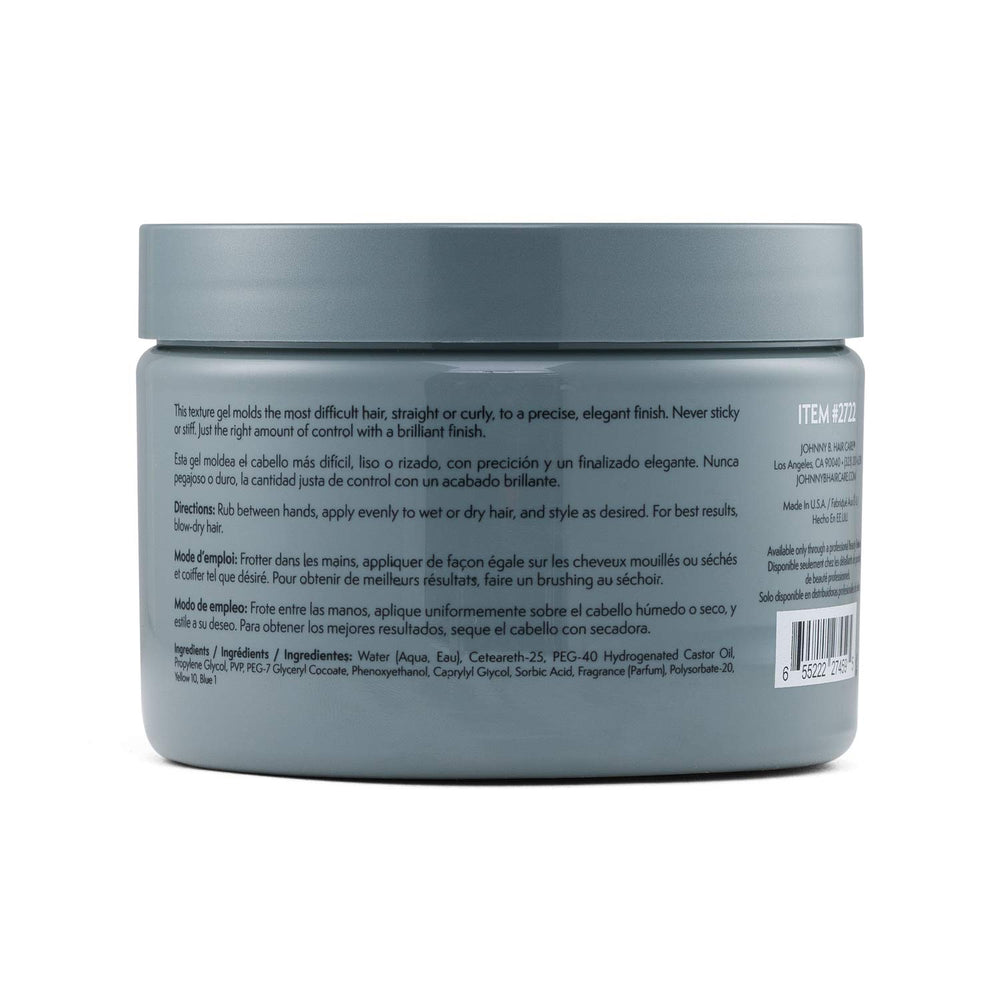 Johnny B. Dope Texture Gel bottle cap close-up highlights grip during styling.