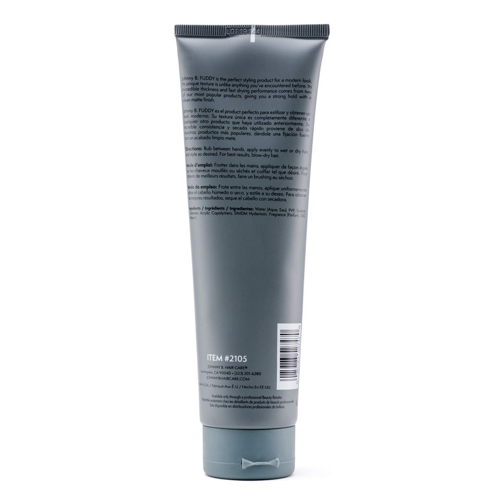 Johnny B. Fuddy gel dispenser showcases quick-dry texture for ready styling.
