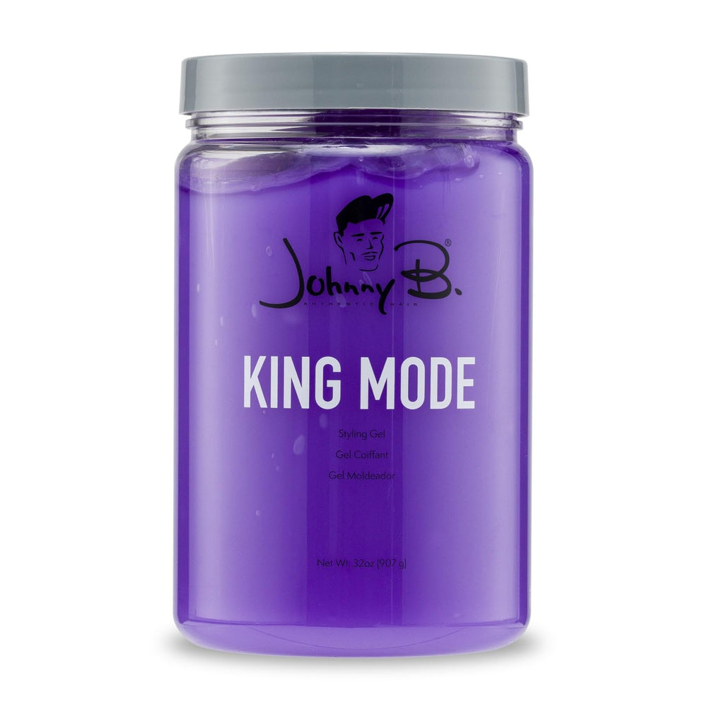 Johnny B. King Mode gel bottle closeup showing thick hold for styling.