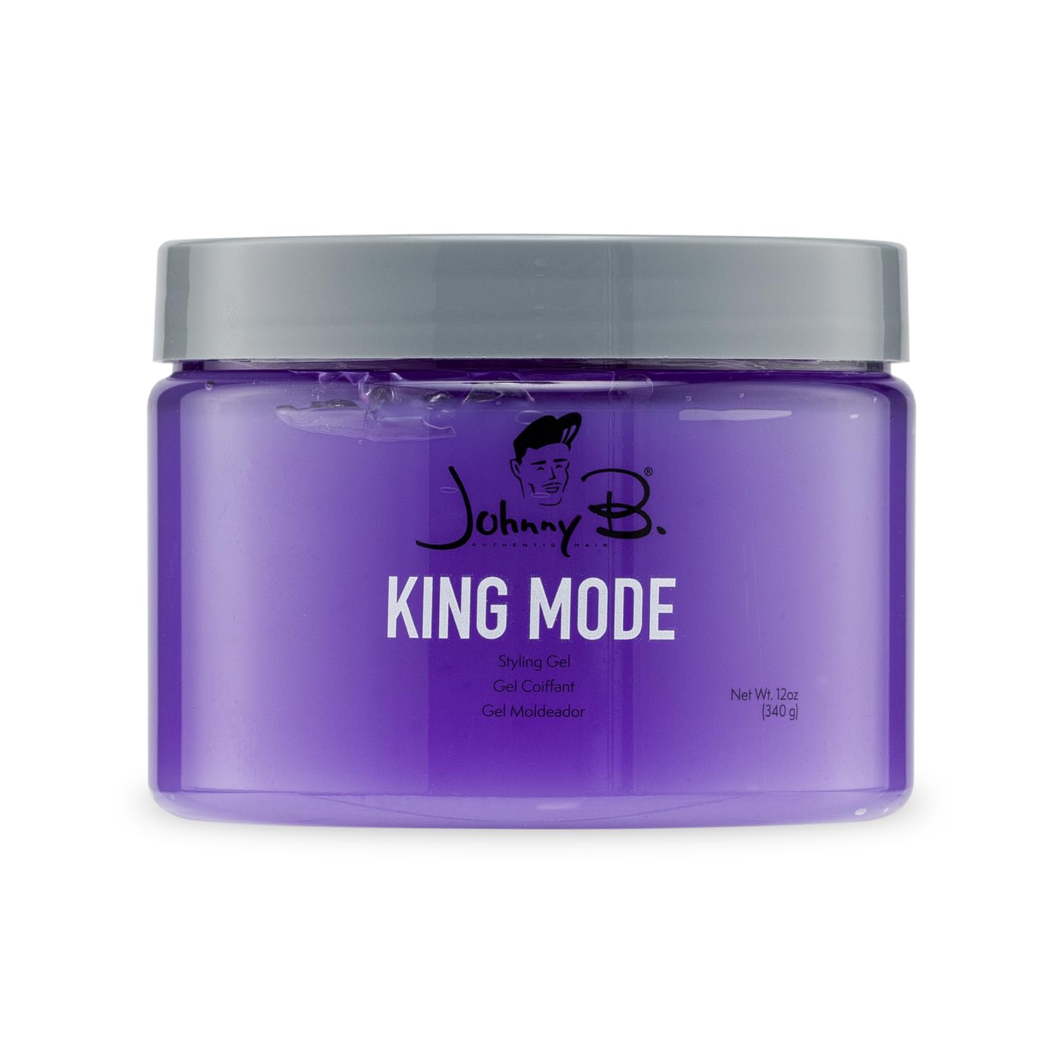 johnny-b king mode gel envase 12oz para un peinado duradero.