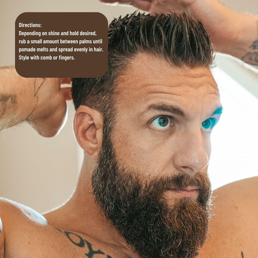 Johnny Slicks Oil Based Pomade on damp hair ready for flexible hold and shine.