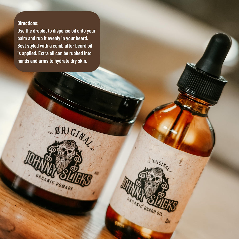 Johnny Slicks premium ingredients image highlights natural beard care