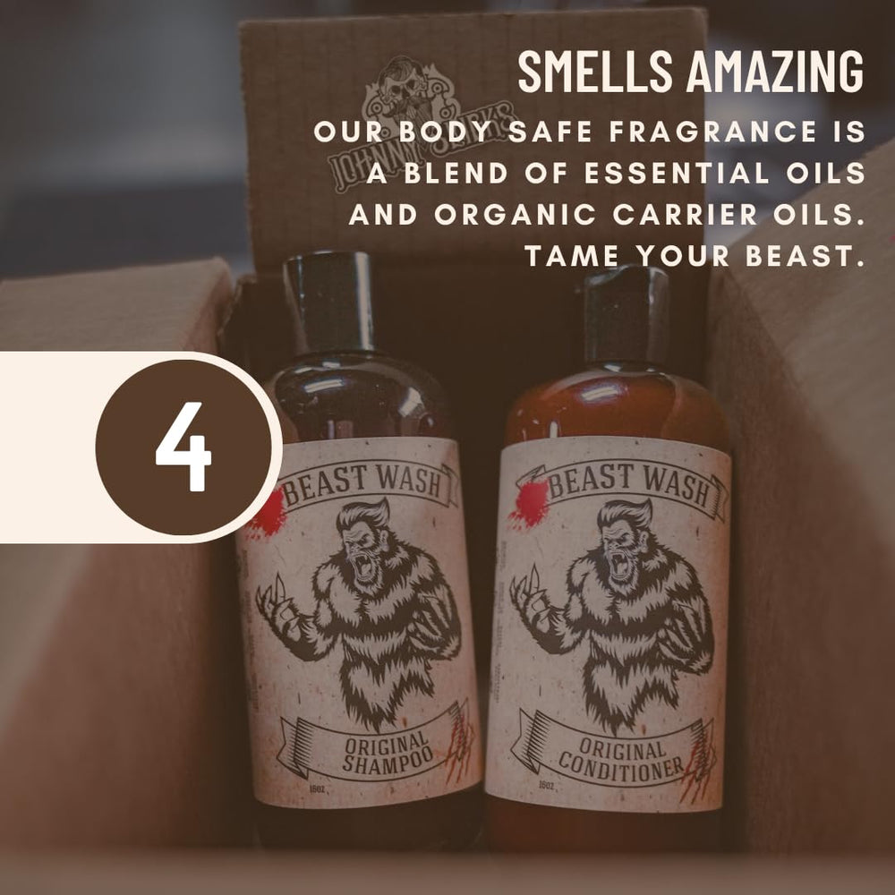 USA-label on Johnny Slicks Shampoo emphasizing veteran-owned production