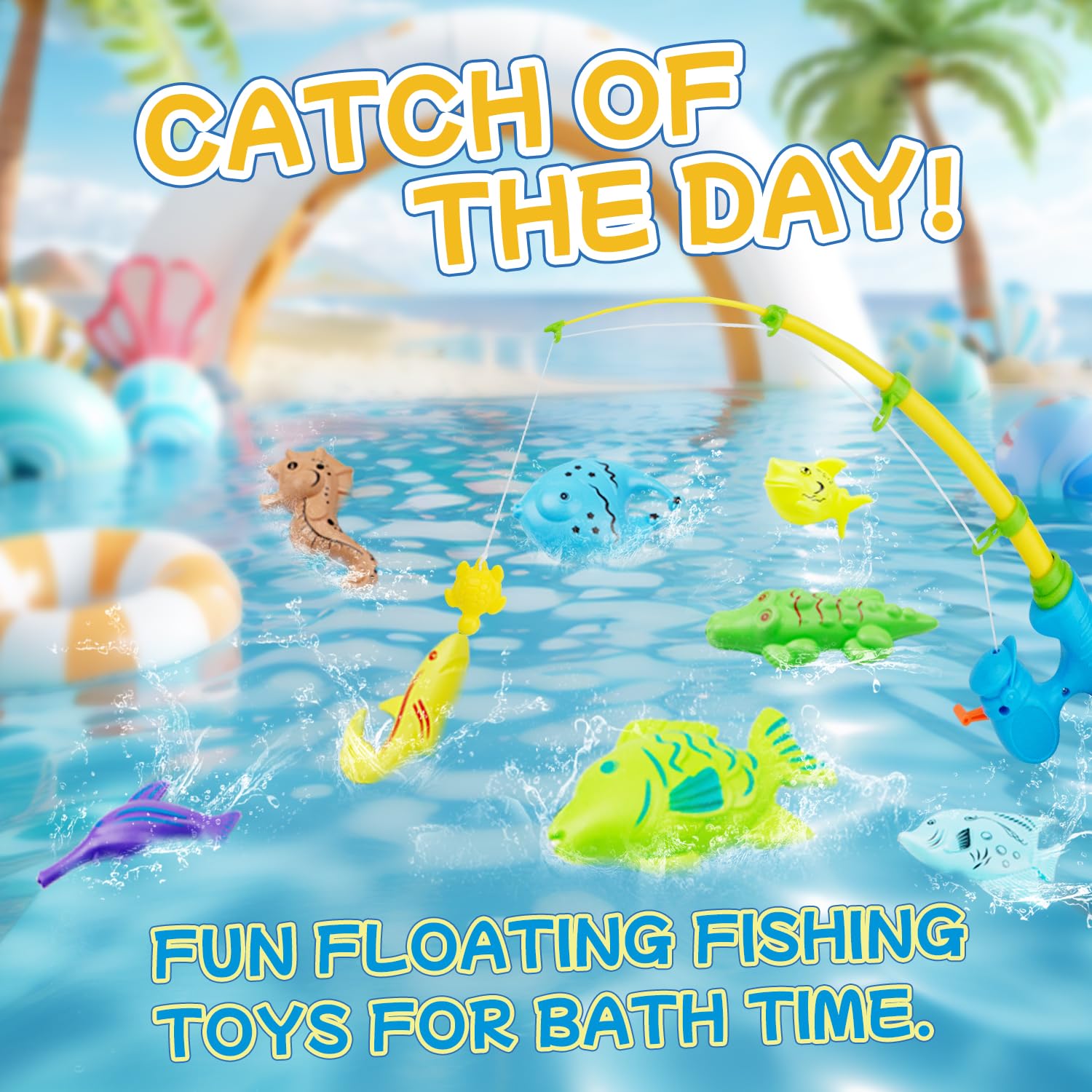 Niño pescando juguetes durante la hora del baño JOI MEW