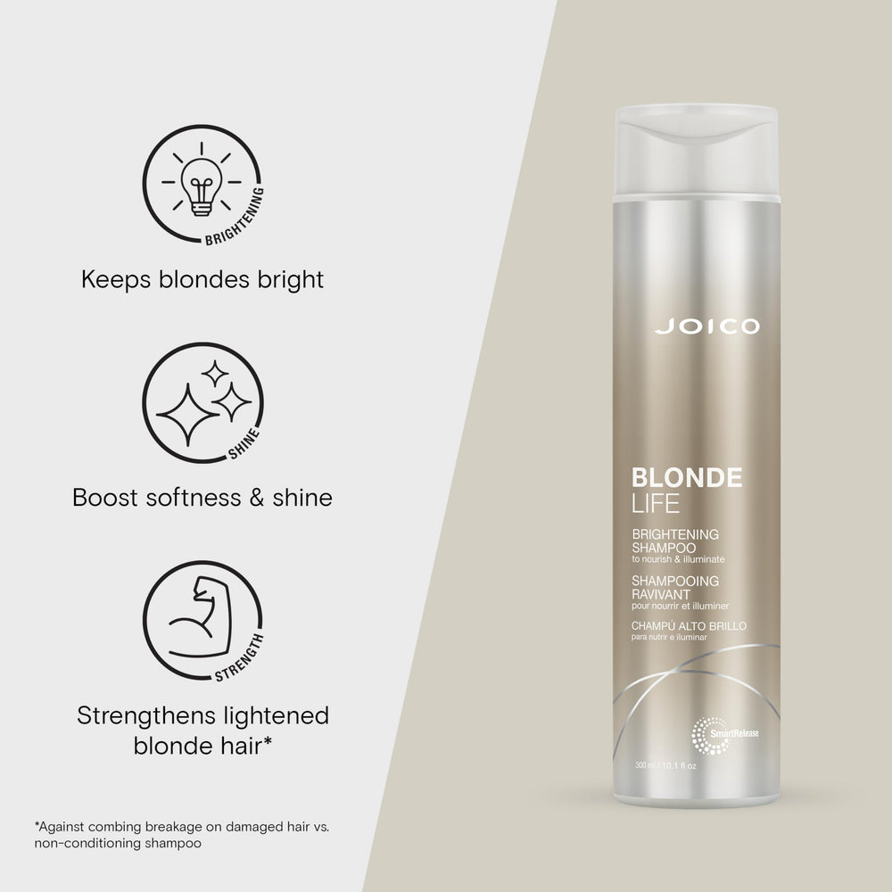 Joico Blonde Life Brightening Shampoo bottle pour demonstrates even distribution.