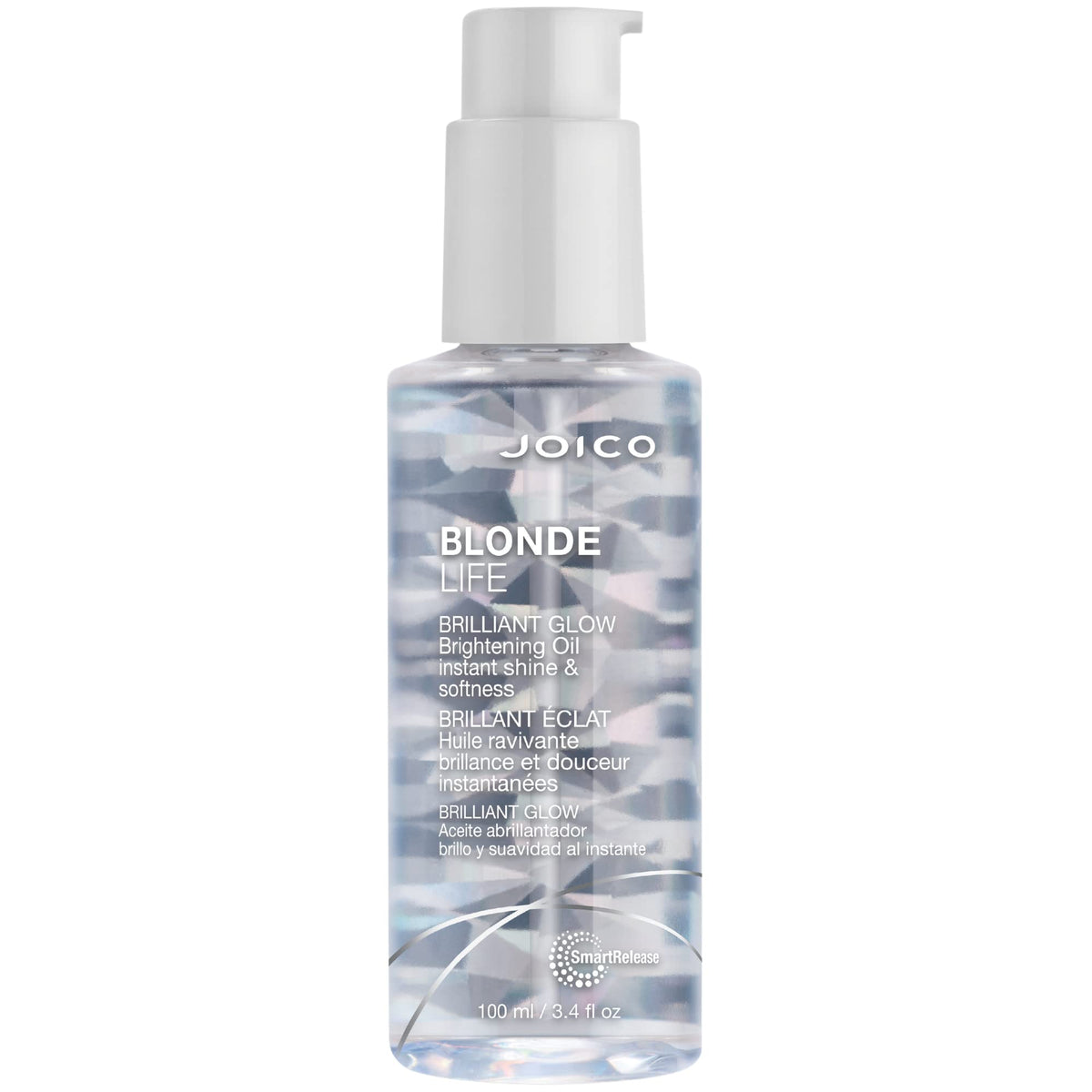 Joico Blonde Life Brilliant Glow Oil bottle, premium packaging and easy grip.