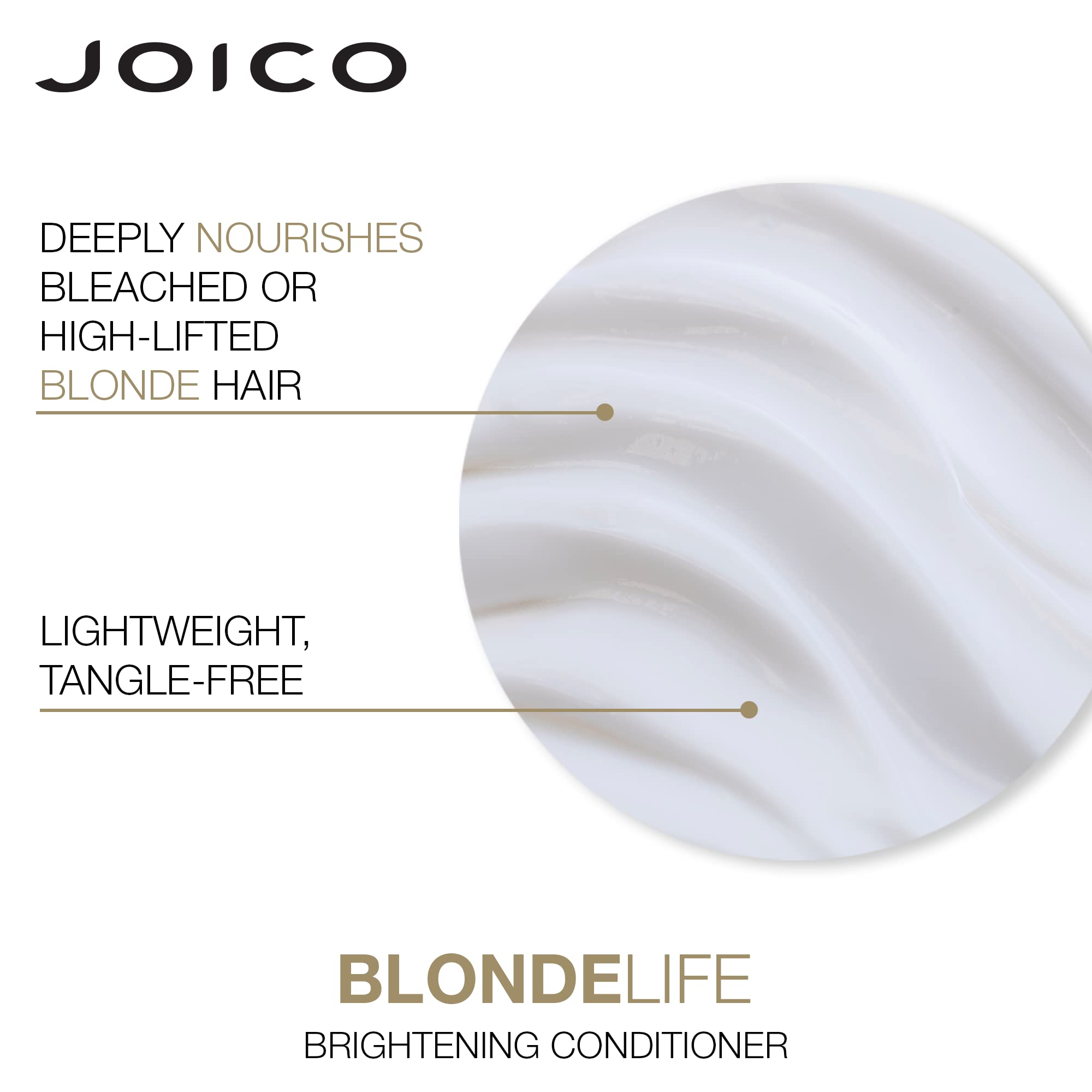 Joico Blonde Life peinado: cabello suave al peinar sin enredos.