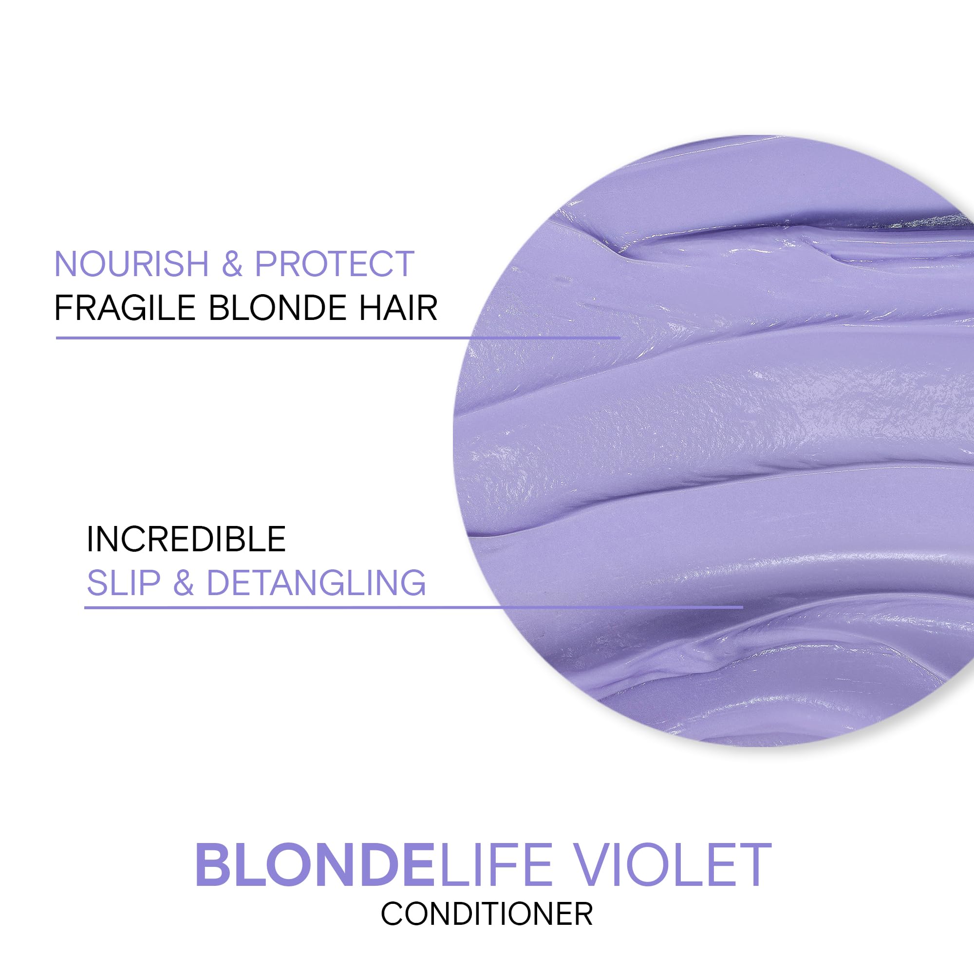 Front view of Joico Blonde Life Violet Conditioner bottle on a bathroom counter.
