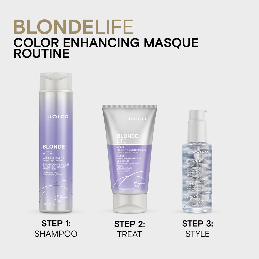 Joico Blonde Life Violet Conditioner demonstrates slip for smooth detangling while applying to hair.