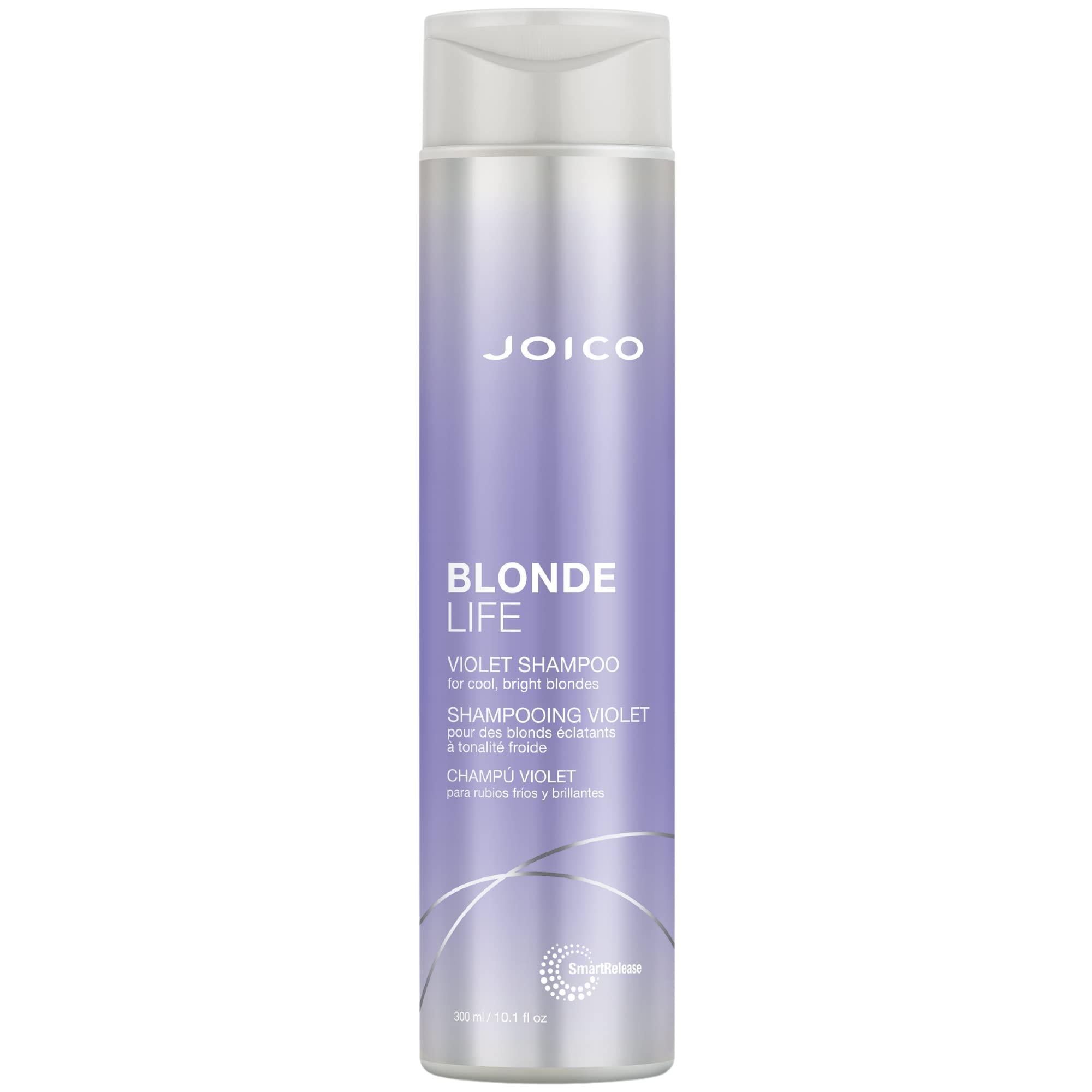 Joico Blonde Life Violet Shampoo bottle shows sleek design and brassy-tone neutralizing potential