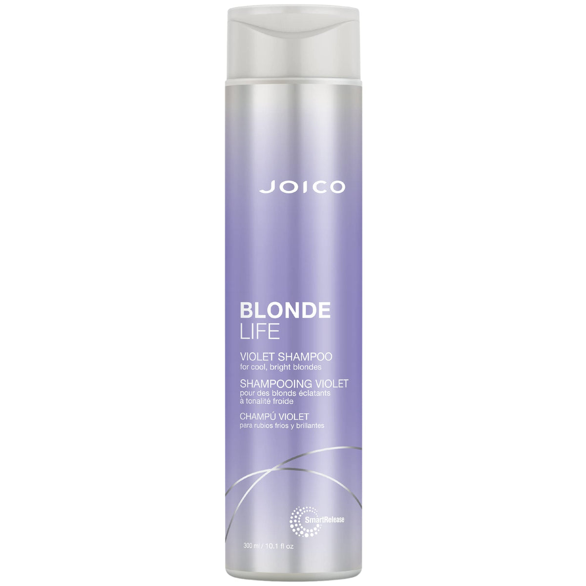 Joico Blonde Life Violet Shampoo bottle shows sleek design and brassy-tone neutralizing potential