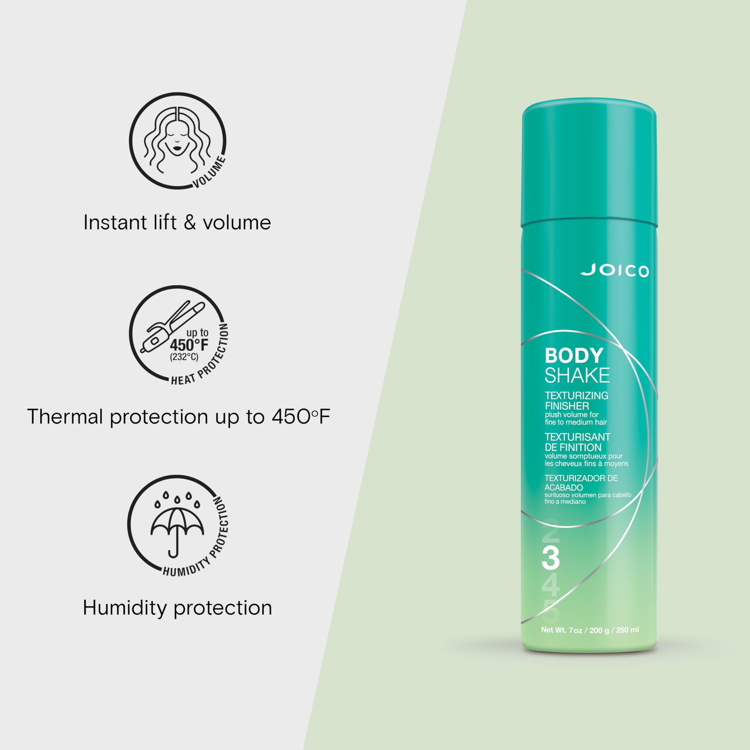 Joico Body Shake quick-dry formula for touchable fullness.