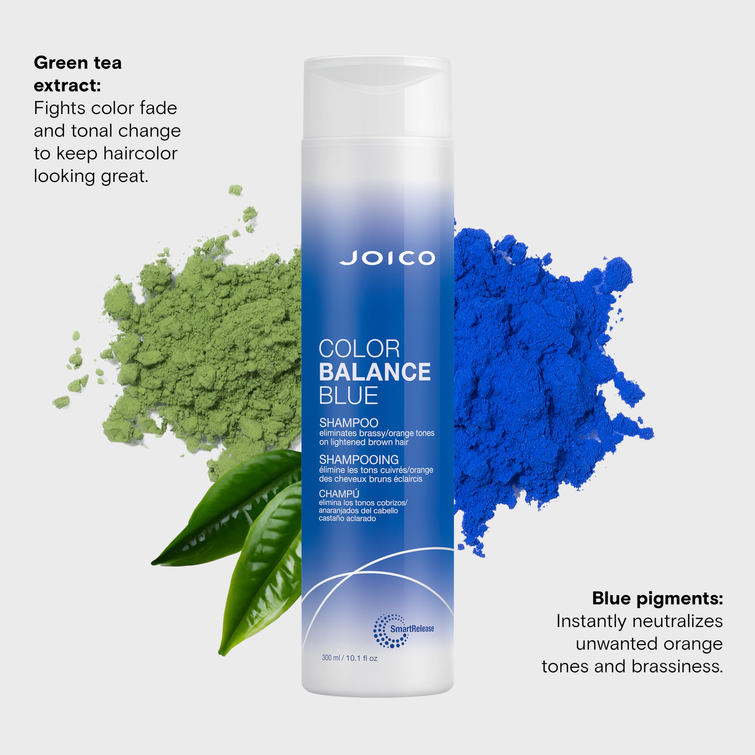 Brunette hair after washing shows vibrant, cooler tones from Joico Color Balance Blue Shampoo.