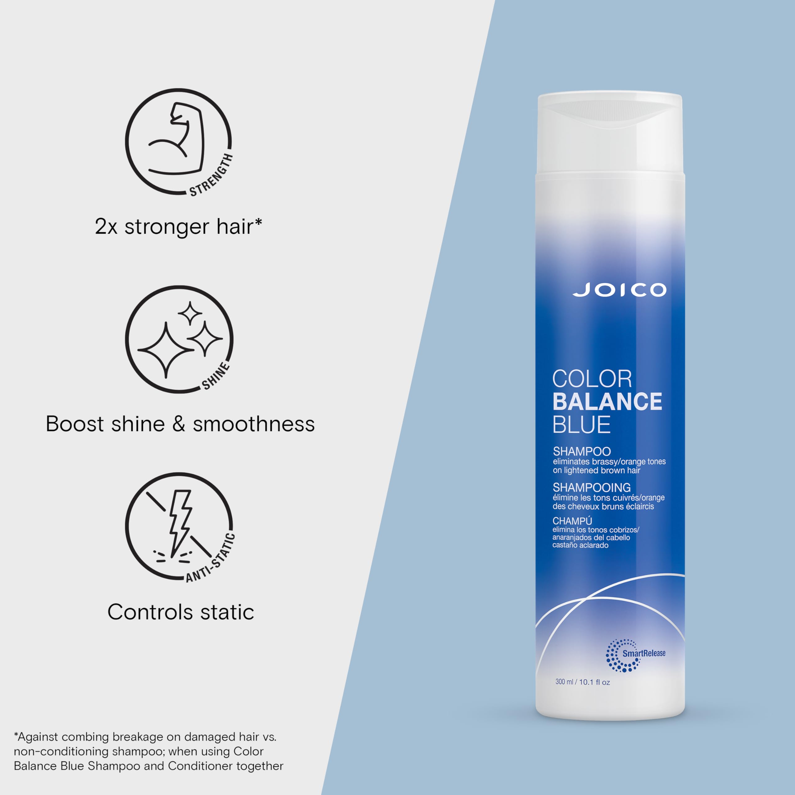 Joico Color Balance Blue Shampoo features green tea and UV protection to help color stay true.